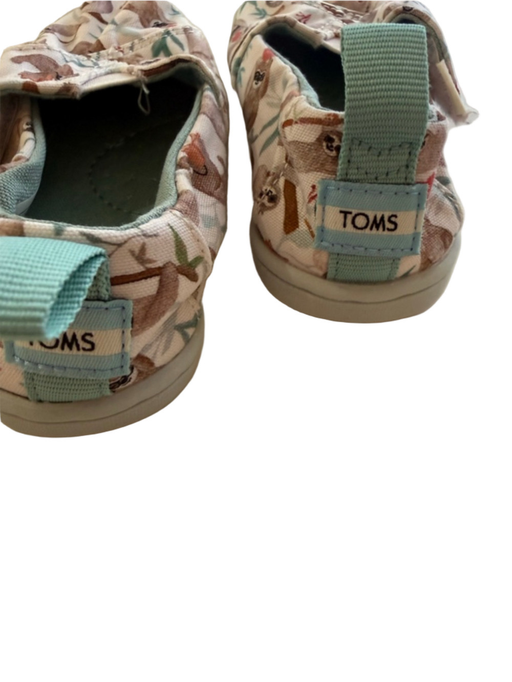 Baby TOMS Sloth Print Canvas Slip-On Shoes White Brown Size 6 - Picture 5 of 8